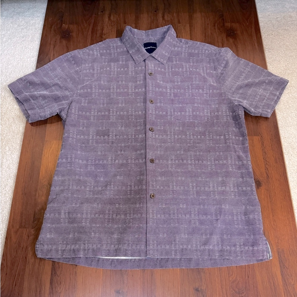 Tommy Bahama Purple Casual Button Down Shirt 100% Silk Size Large